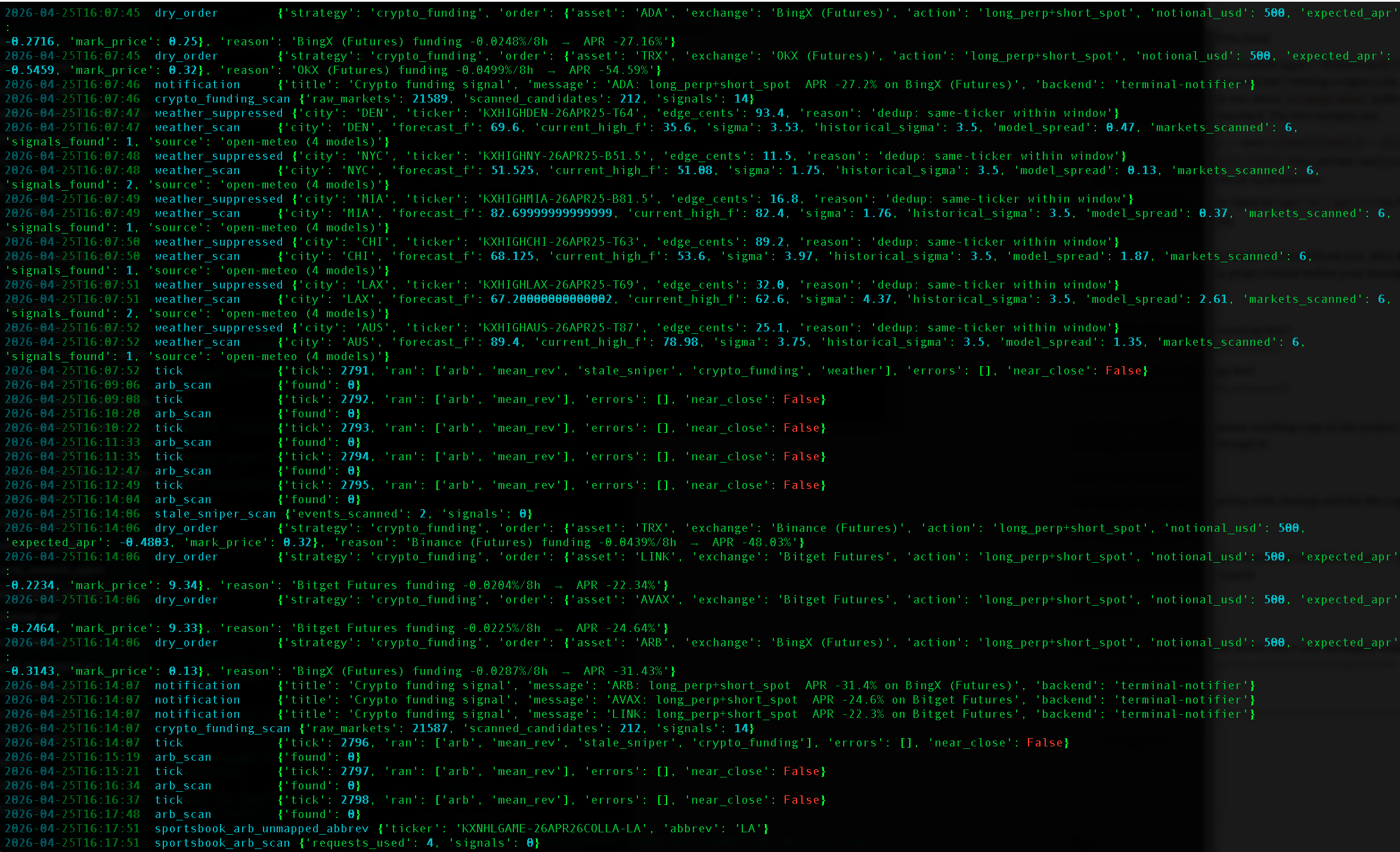 Strategy signals  — Logging showing signals and logic output across strategies